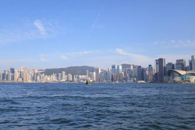 bir hong kong manzarası Şubat 2019 limanında