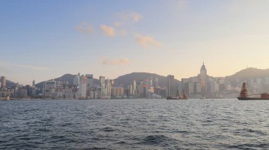 bir hong kong manzarası Şubat 2019 limanında