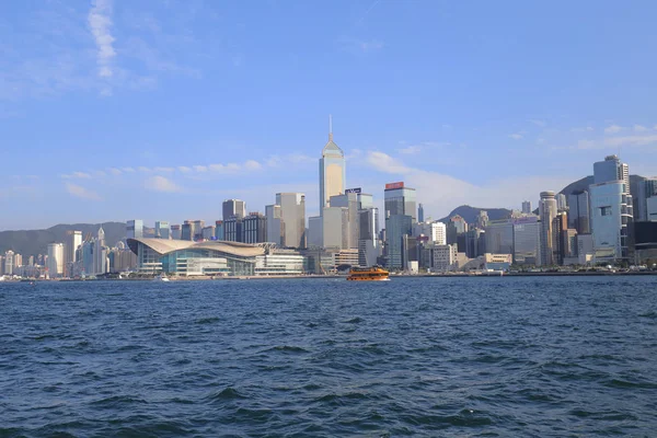 Ένας Ορίζοντας Του Χονγκ Κονγκ Στο Λιμάνι Στο Φεβρουαρίου 2019 — Φωτογραφία Αρχείου