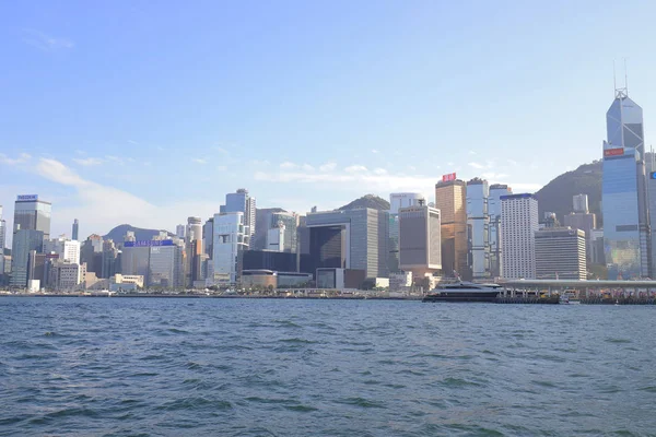 Ένας Ορίζοντας Του Χονγκ Κονγκ Στο Λιμάνι Στο Φεβρουαρίου 2019 — Φωτογραφία Αρχείου