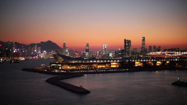 Puesta Sol Sobre Puerto Victoria Visto Kwun Tong — Vídeos de Stock