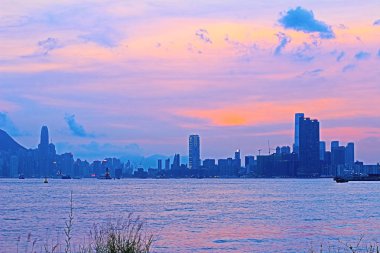 HK şehir 2014 Victoria Harbor Panoraması