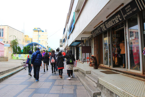 Main street in village Cheung Chau, Hong Kong.