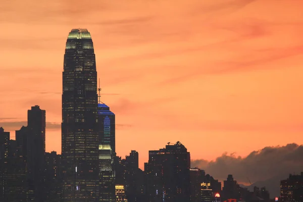 Sunset of hk with the building silhouette — Stock Photo, Image