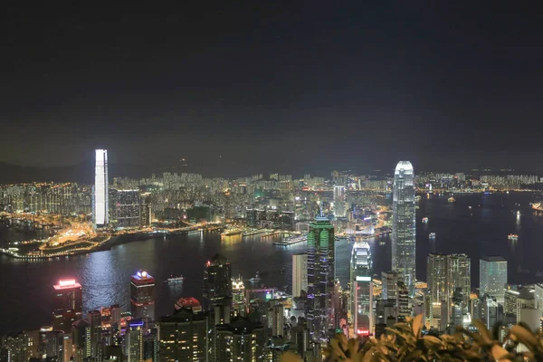 Night HK skyscrapers. View from the peak — Stock Photo, Image