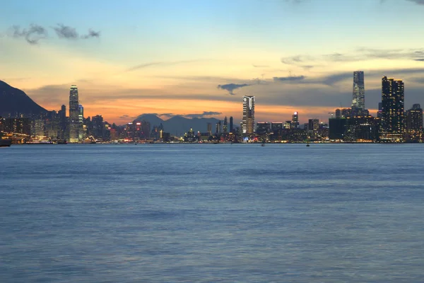 Hong kong city skylin bei Sonnenuntergang 2014 — Stockfoto