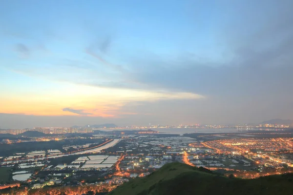 Hong Kong Yuen Long coucher de soleil au centre-ville — Photo