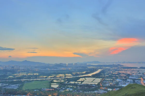 Hong Kong Yuen Long coucher de soleil au centre-ville — Photo