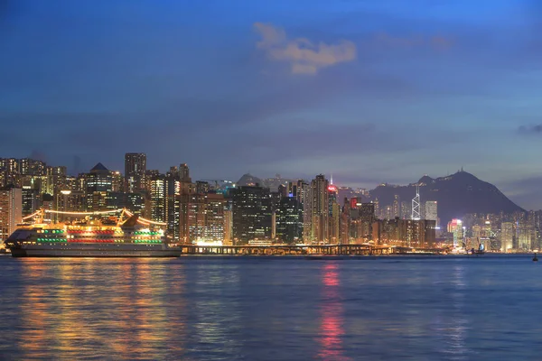 Victoria kikötő Hong Kong város Alkonyat 2014 — Stock Fotó
