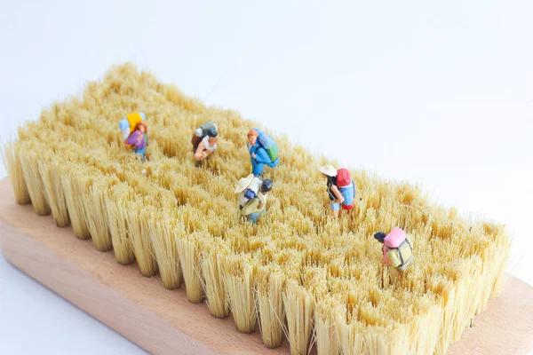 beyaz bir arka zemin üzerinde bir mini gezginler veya backpackers