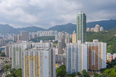 7 Ekim 2019 Kowloon Körfezi. şehirlerdeki modern gökdelenler