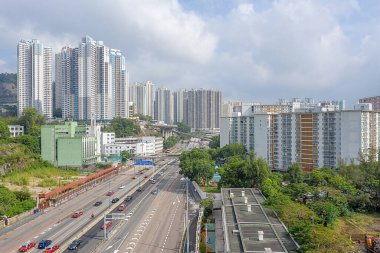 7 Ekim 2019 Kowloon Körfezi. şehirlerdeki modern gökdelenler