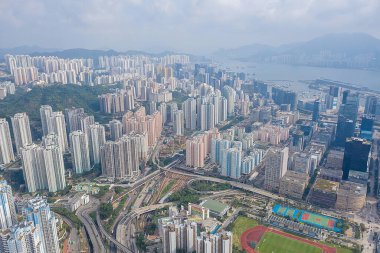 7 Ekim 2019 Kowloon Körfezi. şehirlerdeki modern gökdelenler