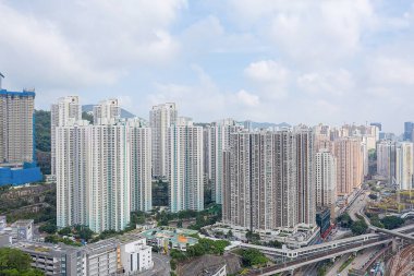 7 Ekim 2019 Kowloon Körfezi. şehirlerdeki modern gökdelenler