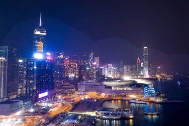 18 Ekim 2019 Hong Kong Wan Chai yukarıdan. Geceleyin Hong Kong 