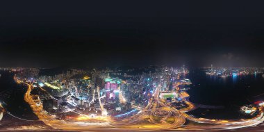 18 Ekim 2019 Hong Kong Wan Chai yukarıdan. Geceleyin Hong Kong 