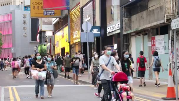 Martie 2020 Hong Kong Oameni Care Merg Jos Cartierul Comercial — Videoclip de stoc