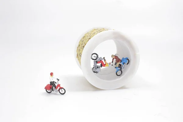 Mini Figure Ride Motorcycle Circle — Stock Photo, Image