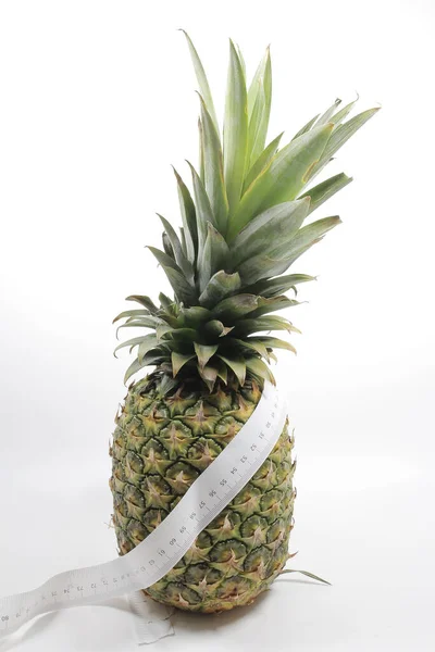 Measuring Tape Fresh Pineapple Copy Space Exercise — Stock Photo, Image