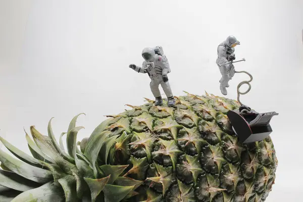 Astronaute Costume Blanc Voler Autour Ananas — Photo