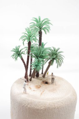  Golfçü figürleri hindistan ceviziyle golf oynuyor.