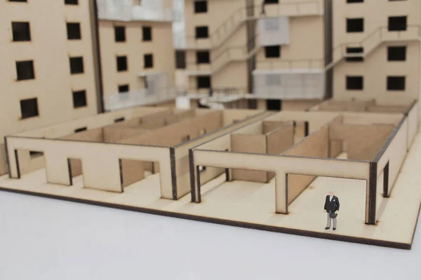 Construção Modelos Escala Piso Arquitectónico Com Figura — Fotografia de Stock