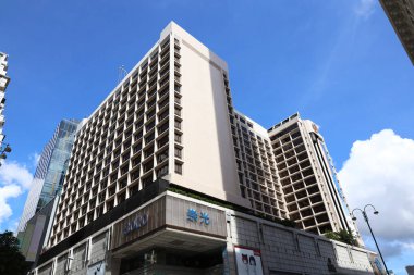 18 Temmuz 2020 Sheraton Hong Kong oteli ve Kowloon, Hong Kong kuleleri. Mimarlık, inşaat.