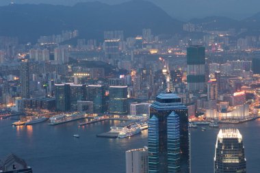 3 Haziran 2007 Güzel manzara Hong Kong, Çin 'de Victoria Körfezi