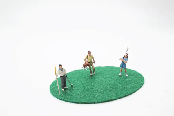 Mini Figures Playing Golf Green Grass — Stock Photo, Image