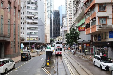 Tramvay Wan Chai 'nin sokak manzarası 18 Eylül 2020