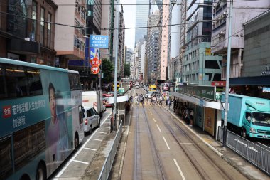 Tramvay Wan Chai 'nin sokak manzarası 18 Eylül 2020