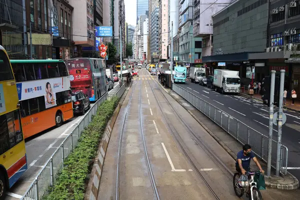 Street View Tram Wan Chai Sept 2020 — Stock Photo, Image