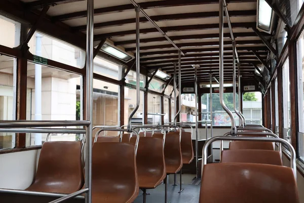 September 2020 Leere Sitze Der Straßenbahn Bei Der Hongkong Straßenbahn — Stockfoto