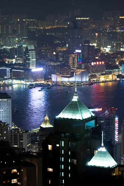 Nahaufnahme Des Bürogebäudes Der Nacht Hongkong September 2007 — Stockfoto