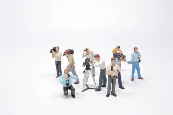 Uma Equipe Figura Pública Conversando Com Mídia Repórteres — Fotografia de Stock