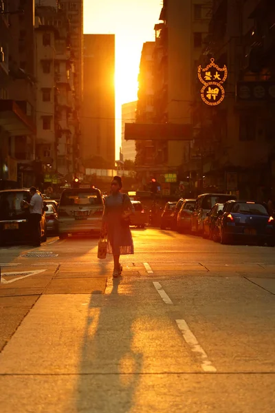 Zonsondergang Van Mong Kok Straat Hong Kong Oct 2020 — Stockfoto