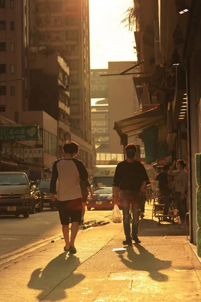 Ögonblicksbilden Mong Kok Gatan Vid Solnedgången Okt 2020 — Stockfoto