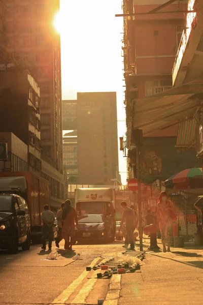 Snapshoot Van Mong Kok Straat Bij Zonsondergang Oct 2020 — Stockfoto