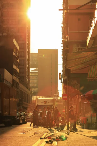 Snímek Mong Kok Street Při Západu Slunce Října 2020 — Stock fotografie