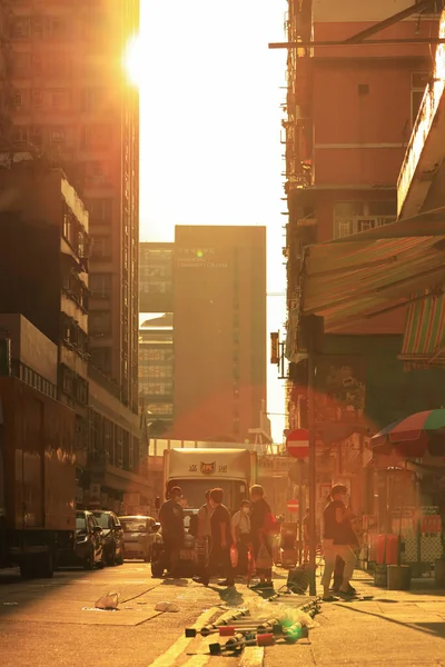 Snímek Mong Kok Street Při Západu Slunce Října 2020 — Stock fotografie