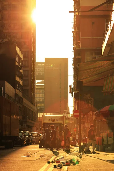 Snímek Mong Kok Street Při Západu Slunce Října 2020 — Stock fotografie
