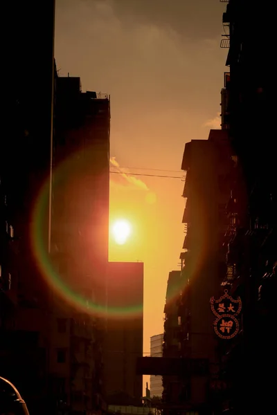 Zachód Słońca Ulicy Mong Kok Hong Kong Paź 2020 — Zdjęcie stockowe