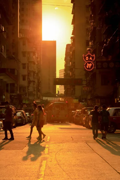 Západ Slunce Mong Kok Ulici Hong Kong Říj 2020 — Stock fotografie