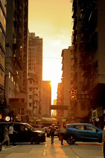 Západ Slunce Mong Kok Ulici Hong Kong Říj 2020 — Stock fotografie