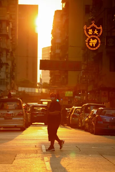 Zonsondergang Van Mong Kok Straat Hong Kong Oct 2020 — Stockfoto