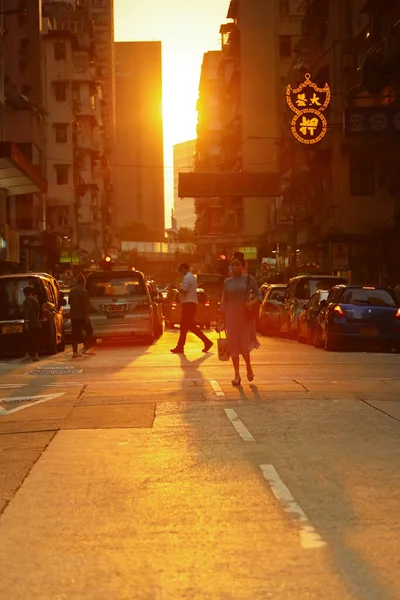 Západ Slunce Mong Kok Ulici Hong Kong Říj 2020 — Stock fotografie