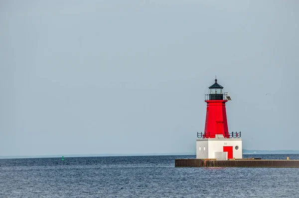 Vermelho Preto Menominee Pierhead Farol Lago Michigan — Fotografia de Stock