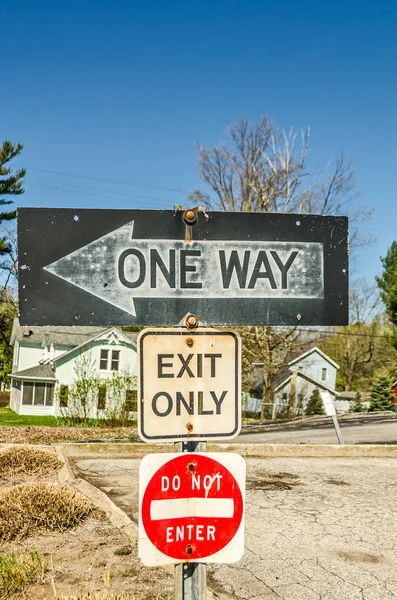 One Way, Exit Only, Do not enter signs — стоковое фото