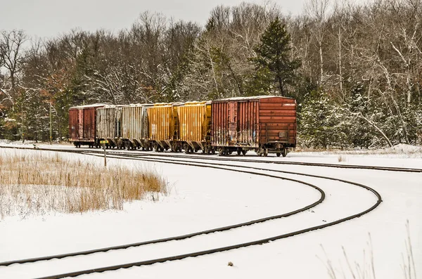Voitures de chemin de fer stationnées un jour d'hiver — Photo