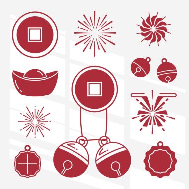 Bir dizi Çin Sikkesi düz tasarım konsepti basitlik, zarafet ve tanınma kolaylığı üzerine. Vektör İllüstrasyonu